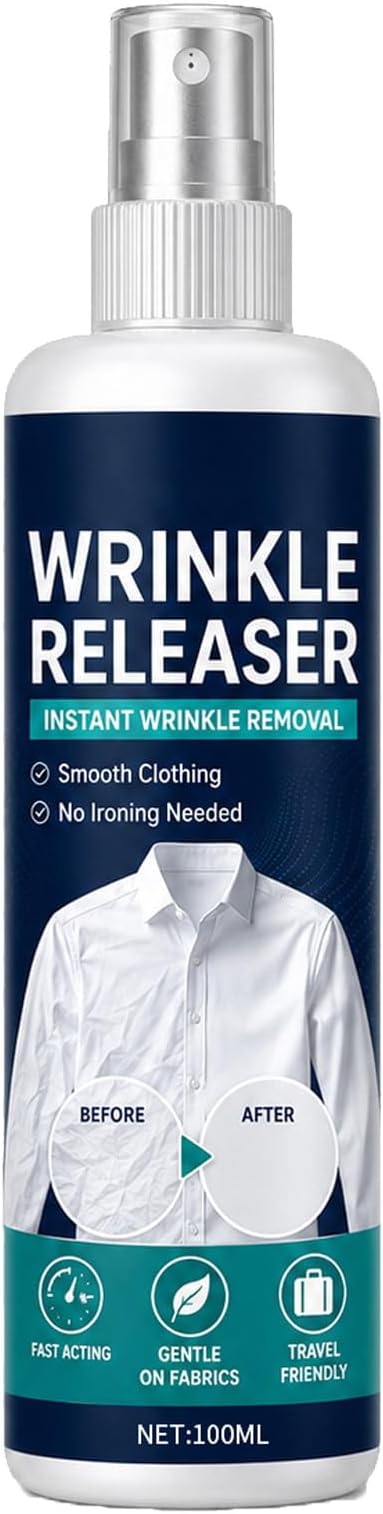 Wrinkle Release Spray Travel Size, Travel Wrinkle Release Spray, No Iron Needed, Fabric Freshener, Anti‑Static, 3.38oz Leak‑Proof Bottle for Clothes, Linens & Upholstery (1pc)