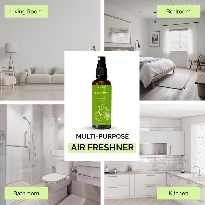 Bergamot Air Freshener Spray for Room, Linen & Pillow 100ml by Aromafume | Made with Pure Bergamot Essential Oil | Aromatherapy Spray to Uplift & Soothe | Mist for Bedding, Fabrics