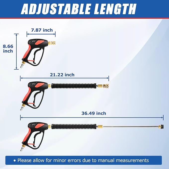 TOOLCY Pressure Washer Gun, Adjustable Power Washer Swivel Gun and Extension Wand, 4000 PSI, 7 GPM, M22-14mm to 3/8" Quick Connection, 5 Nozzle Tips, Fit Most Power Washer