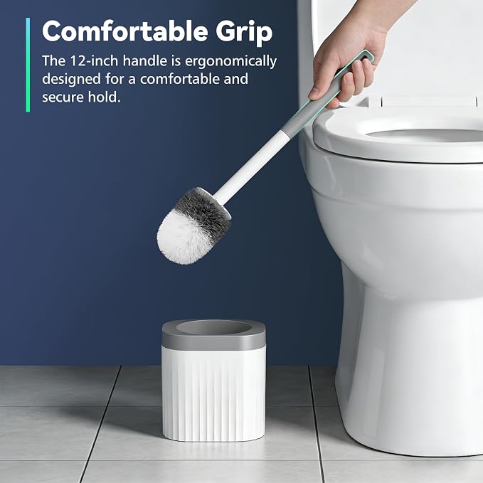 Toilet Brush, 3 Pack Compact Toilet Bowl Brush and Holder Set with Nylon Bristles Toilet Cleaner Brush Hidden Toilet Scrubber Brush for Bathroom Cleaning, Grey & White