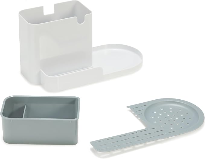 Amazon Basics Kitchen Sink Caddy Organizer for Sponge and Brush Storage, Large, White