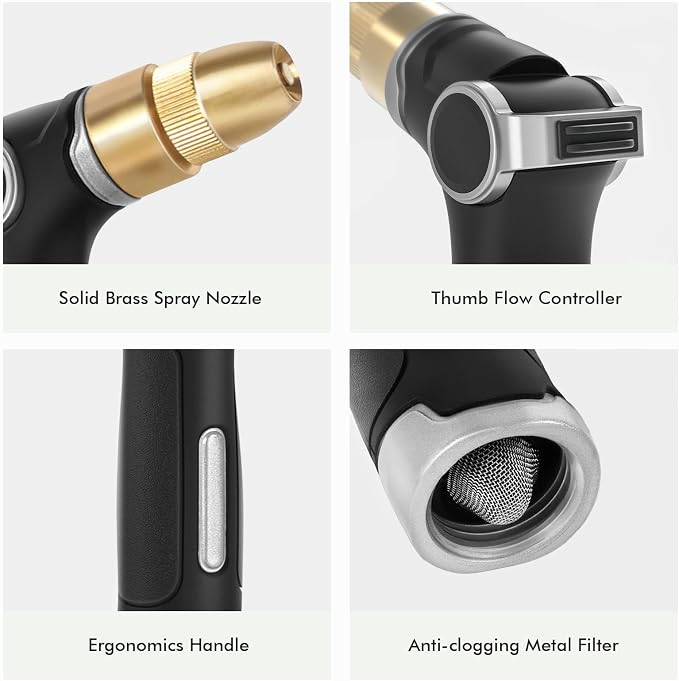 RESTMO Garden Hose Nozzle, Heavy Duty Water Hose Sprayer for Outdoor | Zinc Alloy Metal, Thumb Control, Precise Flow, Adjustable Spray Patterns, Leak-proof, Ideal for Lawn & Plant & Car, Silver