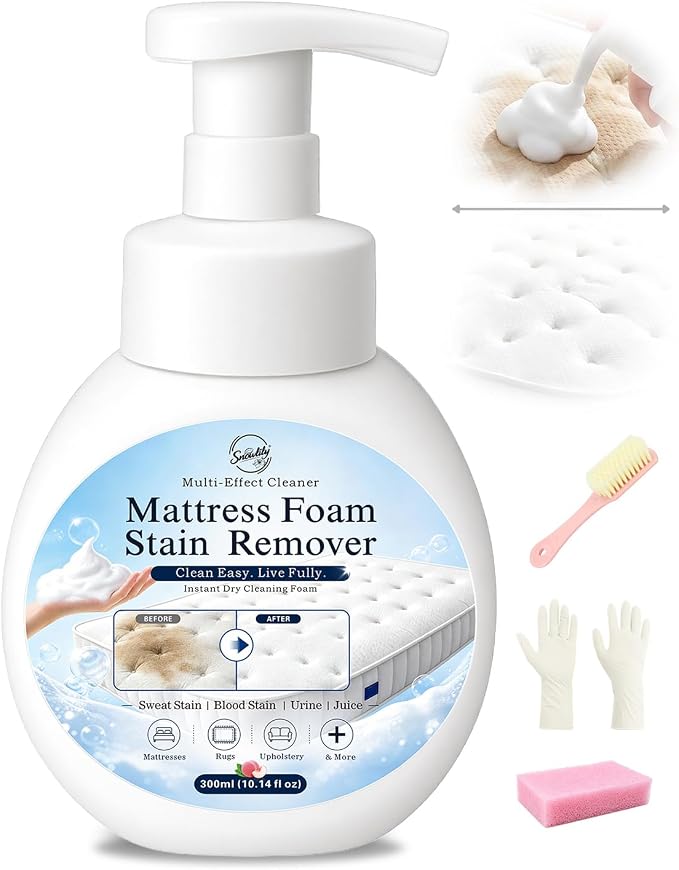 Snowlily Mattress Stain Remover Foam Spray - Multi-Surface Fabric and Upholstery Cleaner, Pet-Safe, Non-Toxic, Quick-Drying for Mattress, Couch, Carpet,300ml