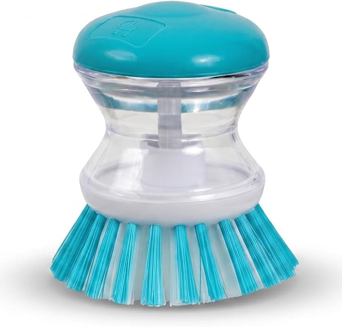 Soap Dispensing Palm Brush, Blue, Easy-Fill Scrubber for Kitchen & Home Cleaning, Pack of 1, Hampton Distribution