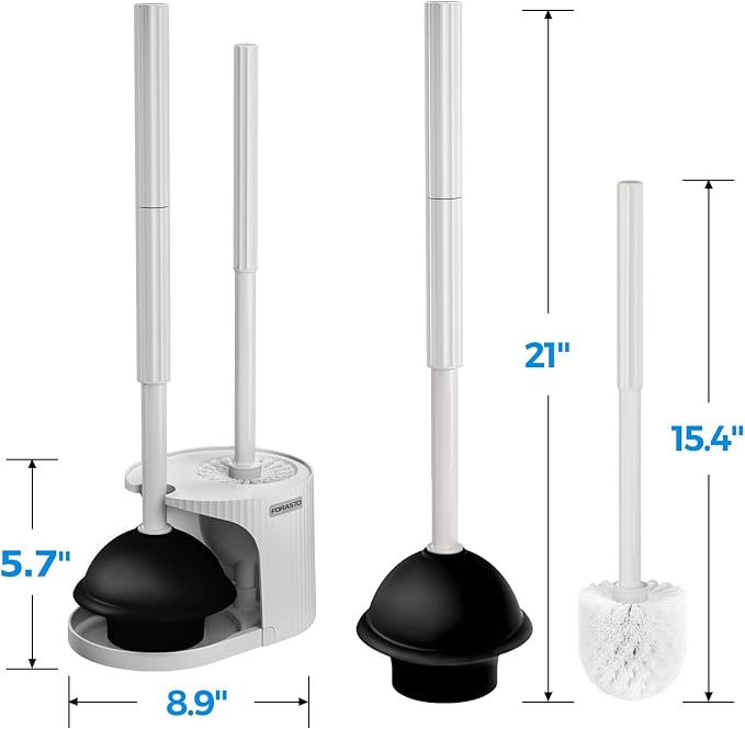FORASTO 2Pack 2 in 1 Toilet Plunger and Brush Set,Extended Handle Plunger,Toilet Bowl Brush Plunger Set,Bathroom Cleaning Tools,Cleaning Brush,Toilet Brush Plunger Combo,Cream Grey（21inch） | 21" Extended, Apartment Must Haves, Accessories Decor, Essent...