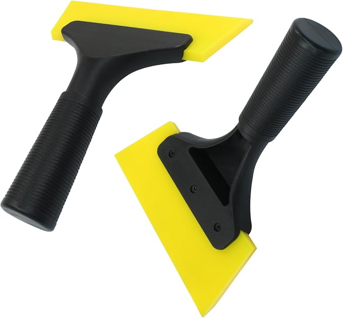 Hordion 2Pcs Small Squeegee 5" Rubber Blade Window Tint Squeegee Yellow | Mini Wiper for Car Windshield Mirror Shower Auto Cleaning