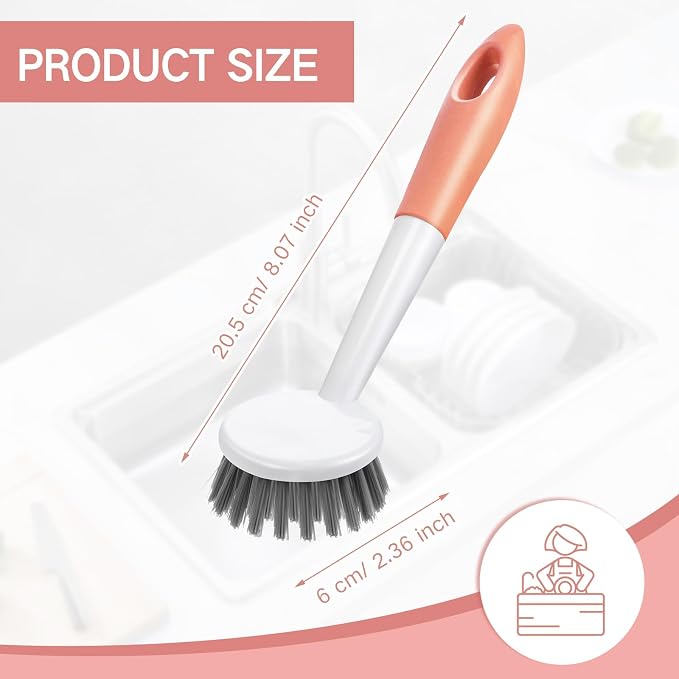 Patelai 12 Pack Kitchen Scrub Dish Brush with Long Handle Dish Scrubber with Stiff Bristles Scrub Brushes for Kitchen Dishes Washing Tools, Pots, Pans and Sink Cleaning (Orange)