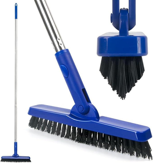 CELOX Grout Brush with Long Handle V-Shape Grout Line Scrubber with Stiff Bristle for Deep Cleaning Tile Grout, Blue
