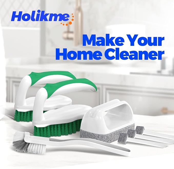 Holikme 7 Pack Cleaning Brush Scrub Brush Kitchen Brush for Floor,Green | Deep Cleaning Brush Set, Scrub Pads with Scraper Tip for Pool Walls, Bathroom, Grout, Floor, Bike, Tub, Shower