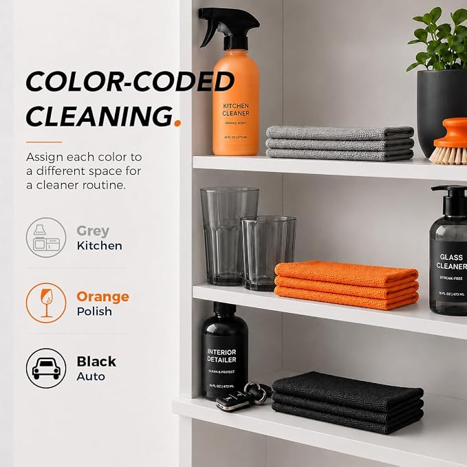 UNIMADE Microfiber Cleaning Cloth, 150 Pack Microfiber Towels for Cars | Reusable Paper Towels Lint Free Shop Rags with Box for Home Kitchen Automotive, 11"x 9", Grey & Orange & Black