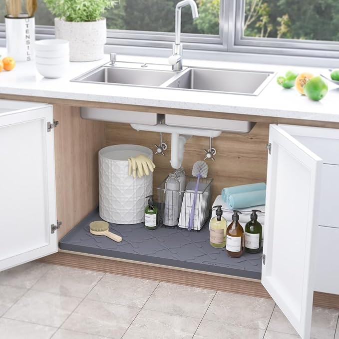 SIKADEER 31" x 19" Under Sink Mat Waterproof, Silicone Mat Kitchen Drawer Shelf and Cabinet Liner, Sink Protector for Kitchen Organizers and Storage, Boot Tray Pet Food Mats