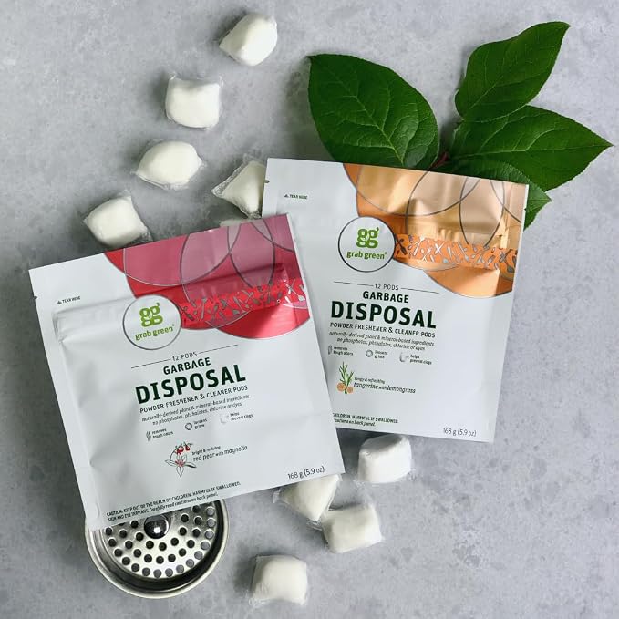 Grab Green Naturally-Derived, Mineral-Based Disposal Cleaner & Freshener Pods, Red Pear with Magnolia, 12 Pods (4-Pack)