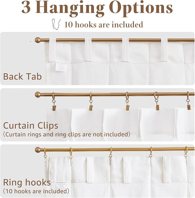 jinchan Linen Pinch Pleated Back Tab Tier Curtains, 26x36, 2 Panels, White | Light filtering,small window treatment,cafe curtains,machine washable,farmhouse,kitchen,bathrooms,laundry