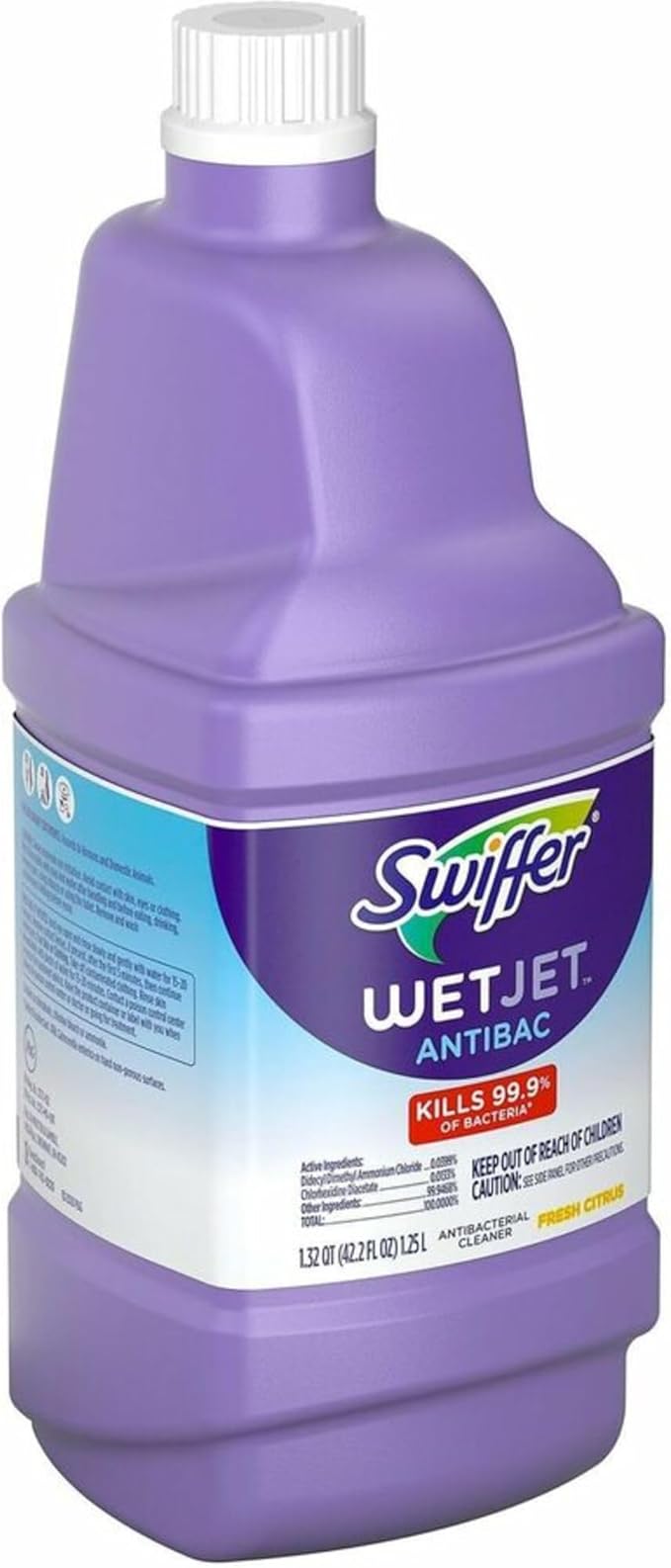 Swiffer WetJet Antibacterial Solution Refill for Floor Mopping and Cleaning, All Purpose Multi Surface Floor Cleaning Solution, Fresh Citrus Scent, 1.25 Liters