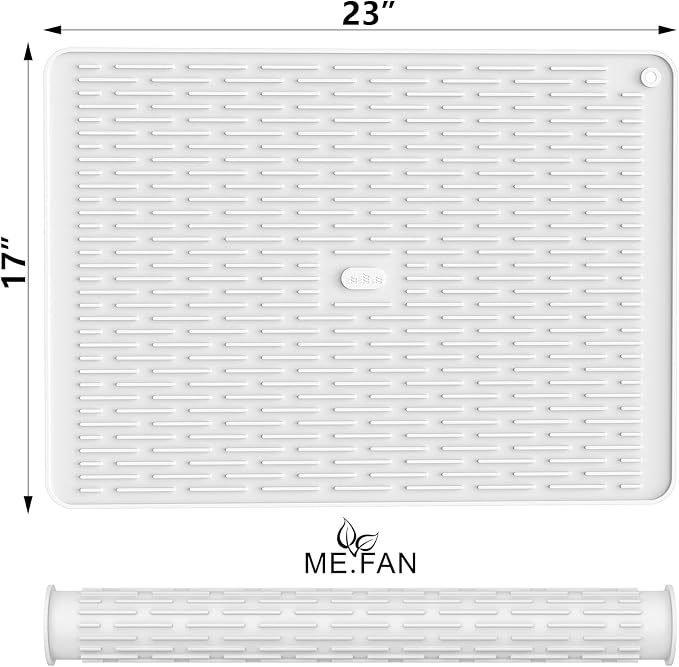 ME.FAN Silicone Dish Drying Mat for Kitchen Counter, Dish Drying Pad for Sink, Refrigerator or Drawer, Countertop Protection Pad XL - 23''×17'' - White