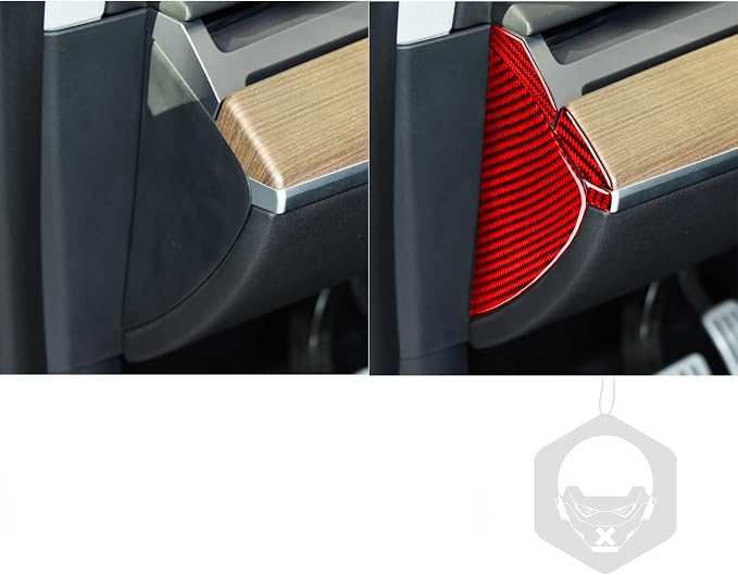 Red Real Carbon Fiber Trim for Tesla Accessories | for Model 3 2017-2022 / Model Y 2020-2024 Door Sides Front Slot Sticker Interior Thick Overlay Decal