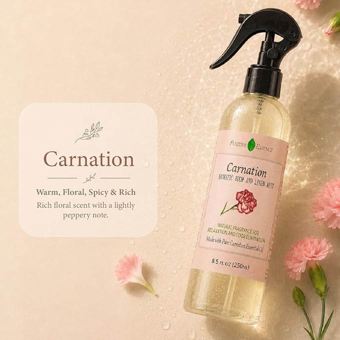 Carnation Linen & Room Spray, Natural Aromatic Bathroom Spray Made with Pure Essential Oils, Refreshing Home Fragrance