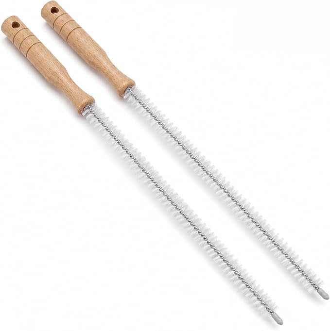 2 Pack Drain Cleaning Brush, 17 Inch Flexible Drain Cleaner Tool with Wooden Handle, Sink Brush with Nylon Bristles for Hair Clogs, Shower, Bathroom Tub, Kitchen Sink, Overflow Hole