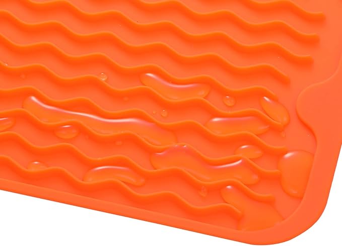MicoYang Silicone Dish Drying Mat for Multiple Usage,Easy clean,Eco-friendly,Heat-resistant Silicone Mat for Kitchen Counter,Sink,Bar,Bottle,or Cup Orange M 17 inches x 6 inches