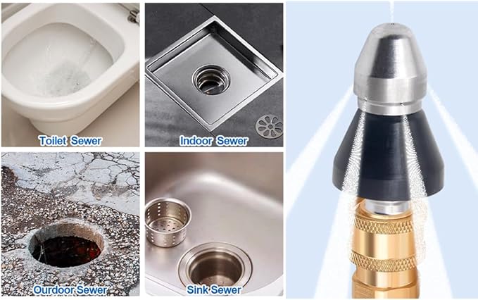 MIZORLIE Pressure Washer Sewer Jetter Nozzle with Stainless Steel | Durable Design Sewer Jet Nozzle,Pressure Drain Jetter Hose Nozzle,1/4'' Quickly Connector, 5000 PSI Orifice 6.5