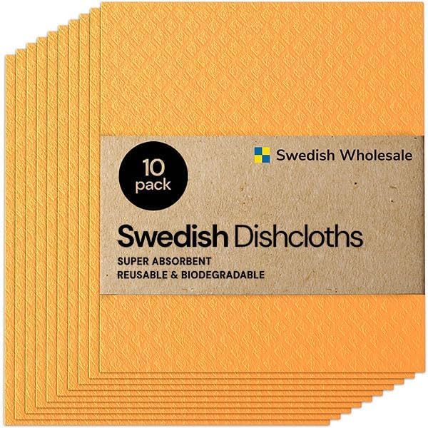 Swedish Wholesale Dishcloths Reusable 8" x 7" Sponge Cloths, Bulk 10 Pack of High Absorbent Cellulose Dish & Kitchen Cleaning Hand Towels, Wring to Dry & Machine Wash, Odor Resistant, Orange