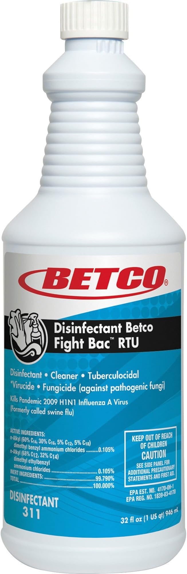 Betco FIGHT BAC RTU Disinfectant Cleaner, Citrus Floral, 32 oz. Bottle, 12/Carton (3111200)