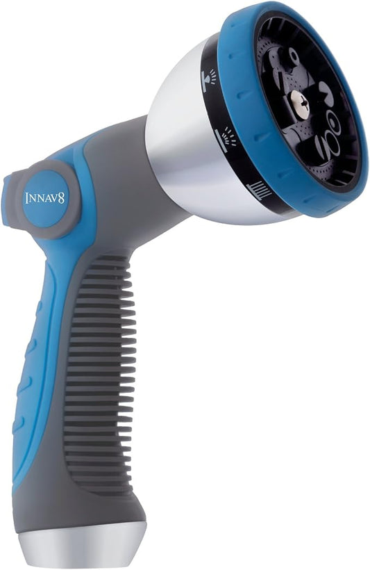 INNAV8 Garden Hose Nozzle Heavy Duty, Water Hose Sprayer Nozzle for Outdoor | THUMB CONTROL On Off Valve for Easy Water Control, 10 Spray Patterns - Water Hose Nozzle Head Attachment