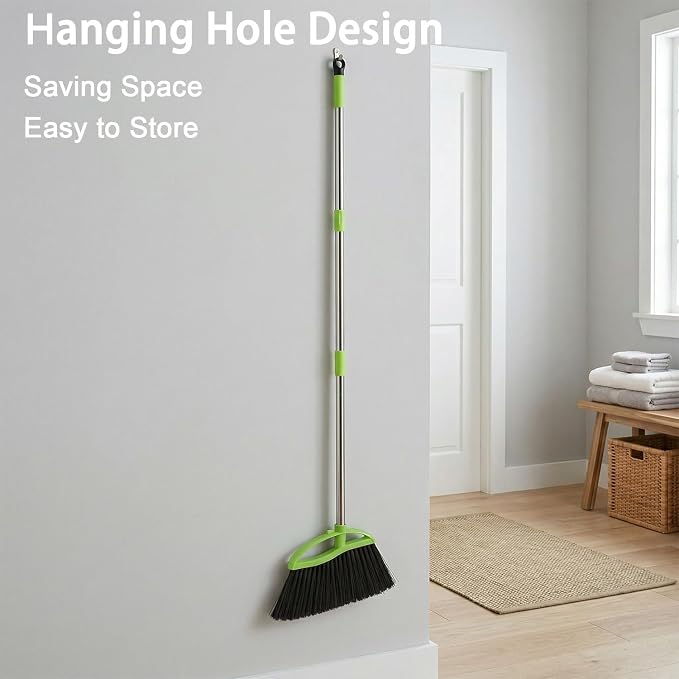 Soft Bristle Indoor Broom, Angle Kitchen Broom for Hardwood Floor Cleaning | Fine Bristles for Indoor Floor Cleaning