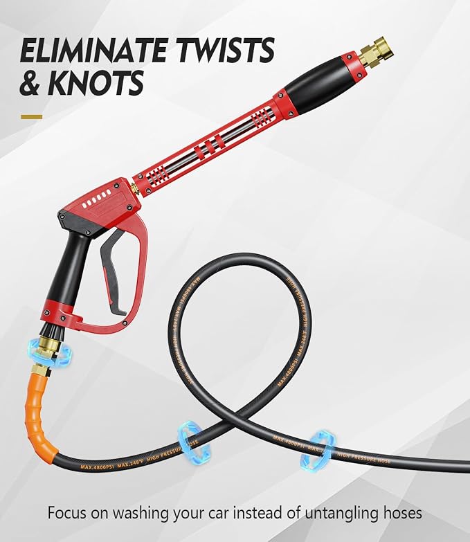 Pressure Washer Gun and Hose Kit, 4800PSI Flexible & Kink-Resistant - Steel Braided & Durable High Power Washer Hose 100 FT with 3/8" Swivel Quick Connector and M22 14mm Adapters & 5 Nozzles