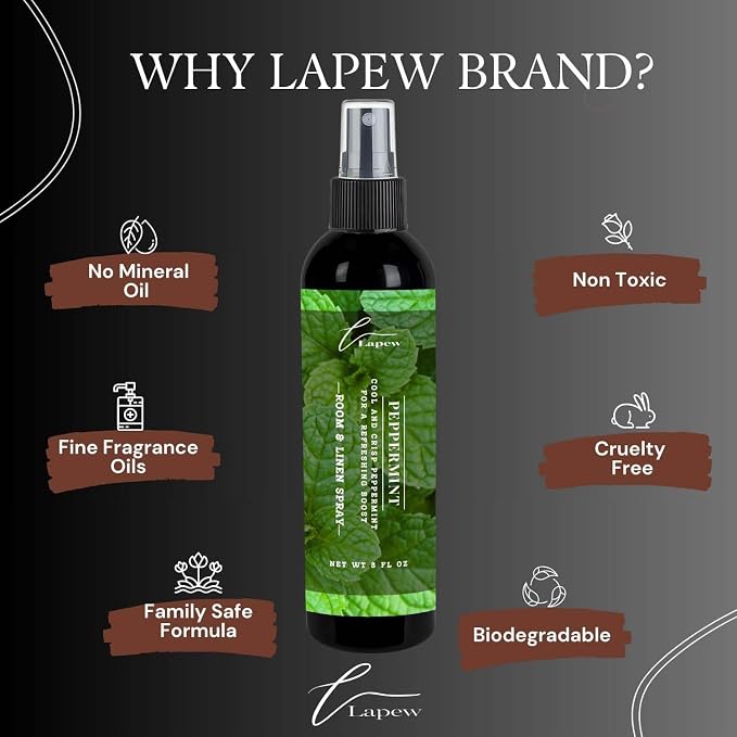 Lapew Room & Linen Spray | Fragrance Mist for Home, Car & Office | Fabric & Air Freshener | Neutralizing Mist | Made in USA | Peppermint