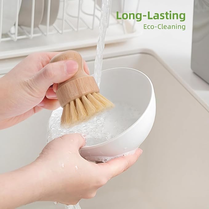 6 Packs Bamboo Scrub Brush - Soft Bristle Natural Dish Brush Compostable Bamboo Dish Scrubber for Dishes Pans Grills and Stoves