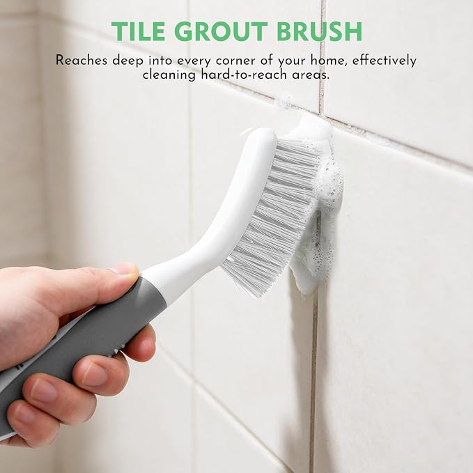 SetSail Scrub Brush, Heavy-Duty Stiff Bristle Cleaning Scrubber, 4 Pack | Durable Bristles Ergonomic Non-Slip Tpr Grip. U-Style Hanging Loop for Storage. Use for Shower, Tub, Tile, Kitchen, Carpet.