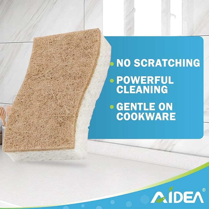 AIDEA Sponges Kitchen, 9Count, Dish Sponges Non Scratch, Natural Sponge for Non-Stick Cookware, Cellulose Scrub Sponge for Dishes, Cleaning Power for Kitchen, Bathroom, Household