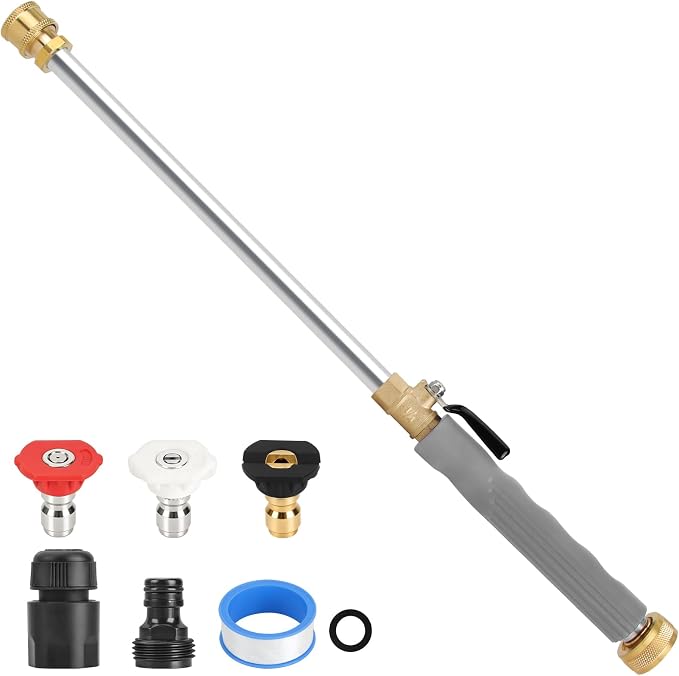 2026 Upagraded Jet Nozzle Power Washer for Garden Hose, Pressure Washer Wand with 3 Different Nozzles and Hose Quick Connectors for Car, Patio,Pet,Window, Grey