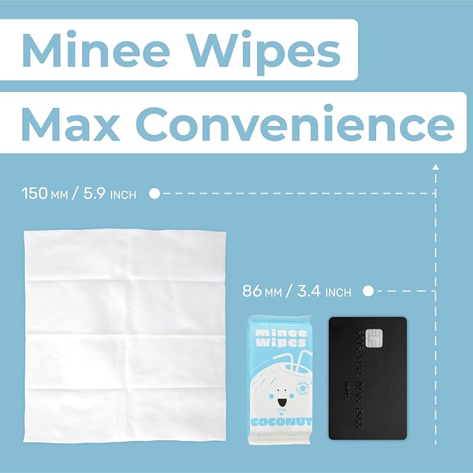 Impossibly Compact Travel Wipes - 99.5% Water - Safe for Sensitive Skin, Resealable, Thick & Durable - For Adults & Kids - Coconut, 10 Pack Total 60 Wipes