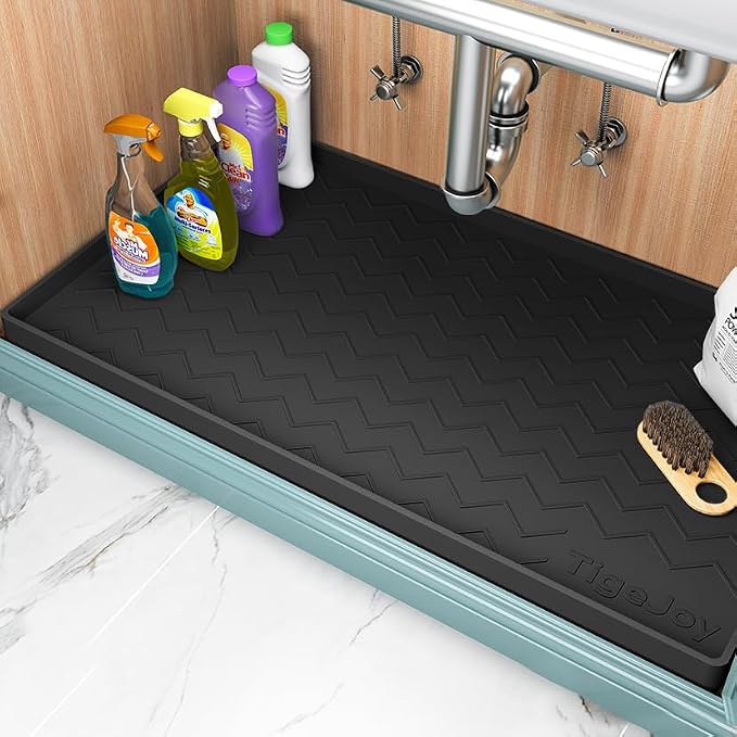 TigeJoy 22" x 19" Under Sink Mats for Kitchen Waterproof, Leak-Proof Silicone Mat Sink Protector and Cabinet Liner, Kitchen Essentials Organizer and Storage, Boot or Shoe Tray, Pet Feeding Mat