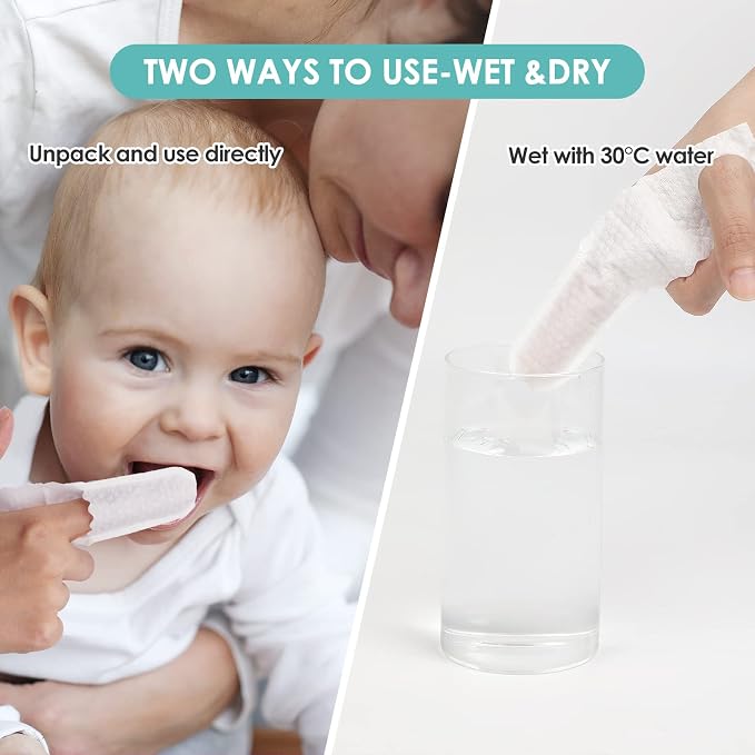 dearlomum 60PCS Baby Dry Wipes, Newborn & Toddler Tongue Cleaner | Disposable Infant Wipes, Clean Mouth, Gauze Gum Cleaner, Baby Oral Cleaning Toothbrush, Oral Care 0-36 Months