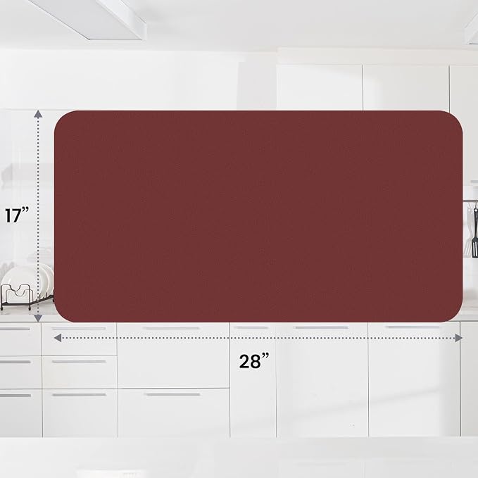 WISELIFE Dish Drying Mat Super Absorbent Drying Mat Large Dish Drying Mats for Kitchen Counter Easy Clean Dish Mat Kitchen Drying Mat18"x 28" Classic Red