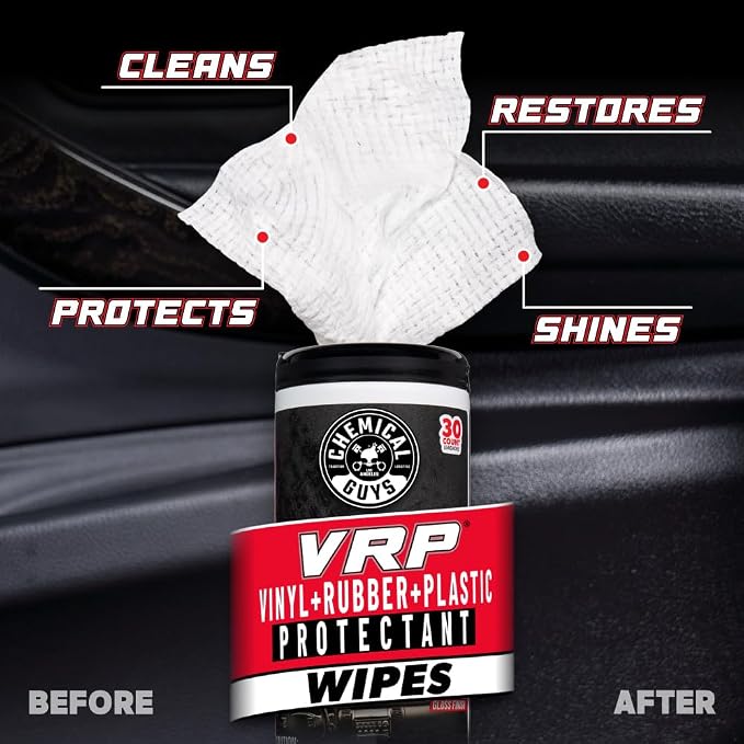 Chemical Guys, VRP & Total Interior Cleaner Canister Wipes, Multi, 60 Count | Pre-moistened wipes clean and dress dashboards, vinyl, plastic and trim on the go, sixty per canister