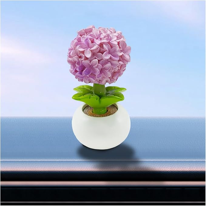 Mini Flower Car Dashboard Decoration - Cute Potted Plant Resin Figurines Car Desk Center Console Decoration - Aesthetic Auto Interior Ornament Accessories Funny Presents for Women (Hydrangea)