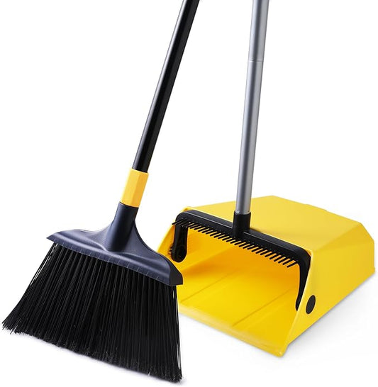 Yocada Commercial Broom and Dustpan Set with Comb Commercial Outdoor Indoor | for Courtyard Garage Lobby Mall Market Floor Home Kitchen Room Office Pet Hair Rubbish