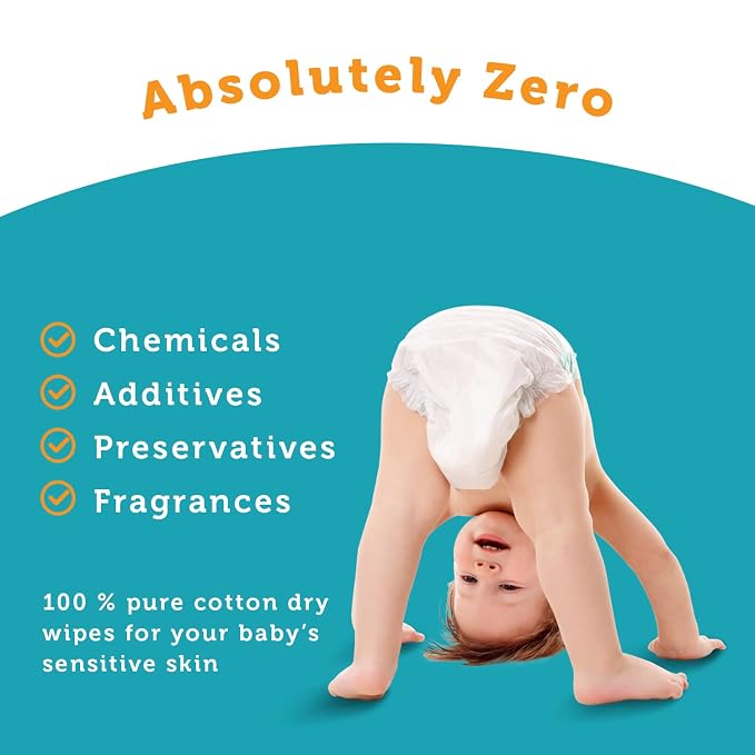 Whoopsie Wipes – The Original 100% Pure Cotton Dry Baby Wipes – Ultra Soft, Unscented, Chemical-Free Wipes for Sensitive Skin – Use Dry or Add Water for Wet Wipes – 2 Packs (200 Count).