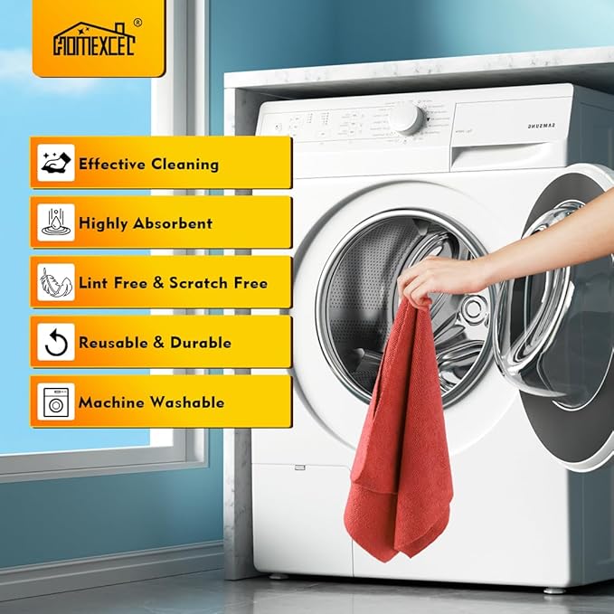HOMEXCEL Red Shop Towels 100 Pack, Reusable Microfiber Cleaning Cloth Bulk, Multipurpose Microfiber Towels for Cars, House and Kitchen, Highly Absorbent Cleaning Rags 11.5 x 11.5 inch