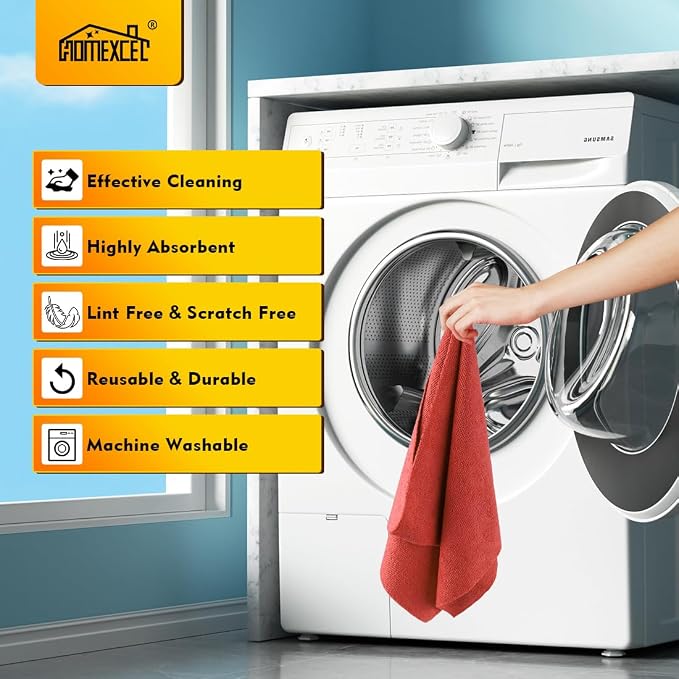 HOMEXCEL Red Microfiber Cleaning Cloths, 200 Pack Microfiber Towels for Cars, Lint Free & Scratch-Free Bulk Cleaning Rags for House, Kitchen, Car and Shop, Absorbent Cleaning Towels 11.5 x 11.5 inch