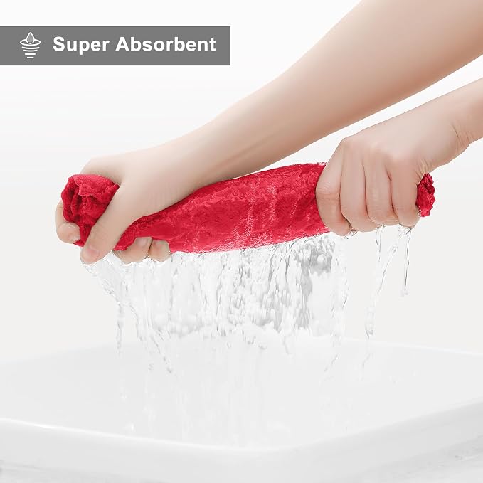 Homaxy 12 Pack Dish Towels for Kitchen (13 x 19 Inches, Red), Super Soft and Absorbent Coral Velvet Dish Cloths for Washing Dishes, Nonstick Oil Fast Drying Microfiber Cleaning Cloth
