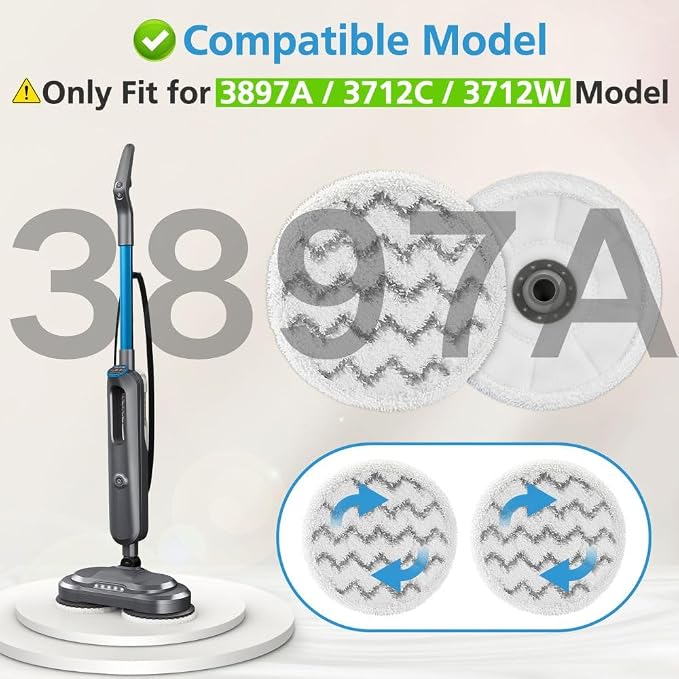 3897A Pads Replacement for Bissell SpinWave SmartSteam Scrubbing Steam Mop | ONLY for 3897A / 3712 Model, Washable & Reuseable Rotating Steam Cleaner Mop Refill Head Pads, 6 Pack