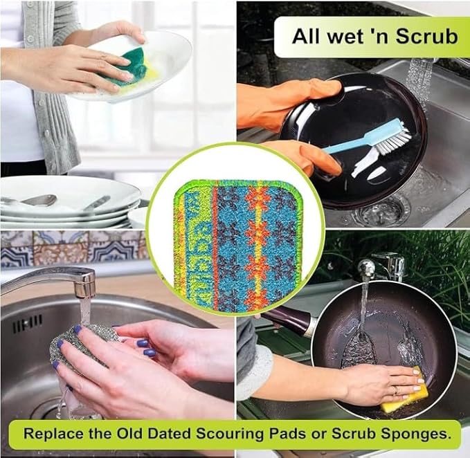 Wet-it! Skrubba 12-Pack Reusable Dish Scrubbers – Non-Scratch Scouring Pads for Kitchen & Household – Eco-Friendly, Dishwasher Safe Scrub Sponges for Dishes, Pots & Pans (Vogue)