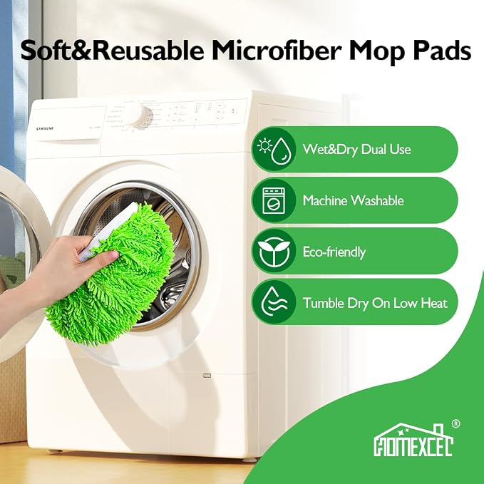 HOMEXCEL Reusable Microfiber Mop Pads Compatible with Sweeper Mop, Dry & Wet Sweeping Cloths, Washable Wet Pads Refill for Multi-Surface/Hardwood Floor Cleaning, Pack of 4