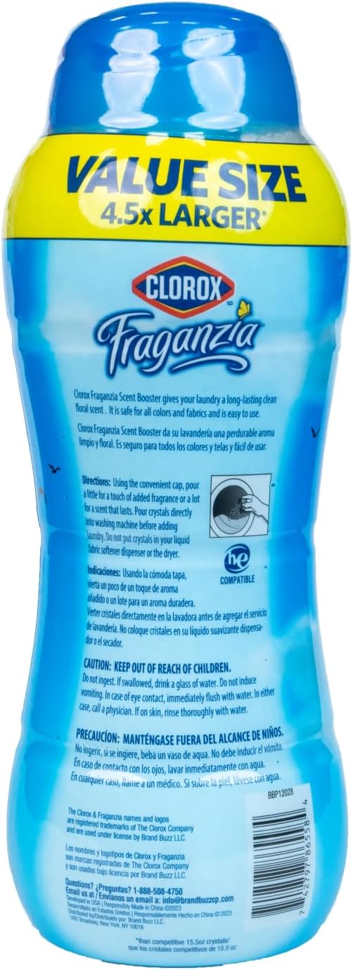 Clorox Fraganzia Laundry Scent Booster Crystals In-Wash Fragrance Beads Fresh-Smelling Clothes Linens Safe All Fabrics Morning Sky Scent 70 OZ 6 Pack