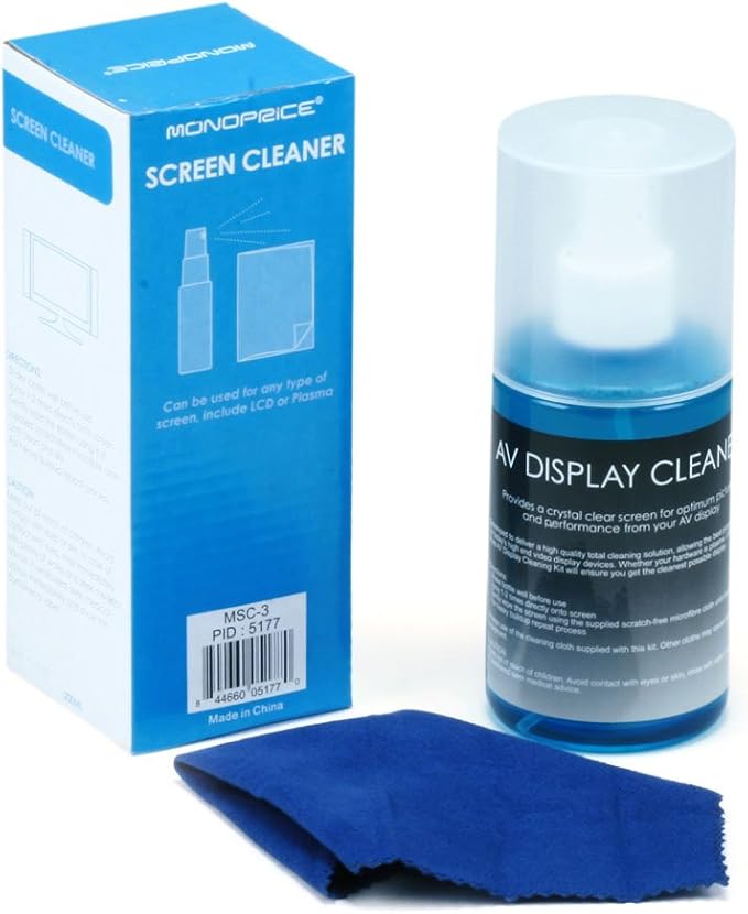 Monoprice Screen Cleaner Bundle, 200 Ml, Alcohol Free, Microfiber Cloth | 200 Ml Alcohol-Free Screen Cleaner for LCD and Plasma Tvs, Smartphones and Tablets. Includes Microfiber Cloth, Streak-Free